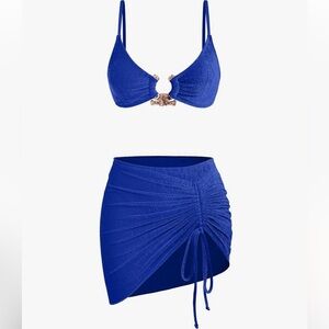 NWT Seamolly Velour Royal Blue/Gold swimsuit set top bottoms skirt